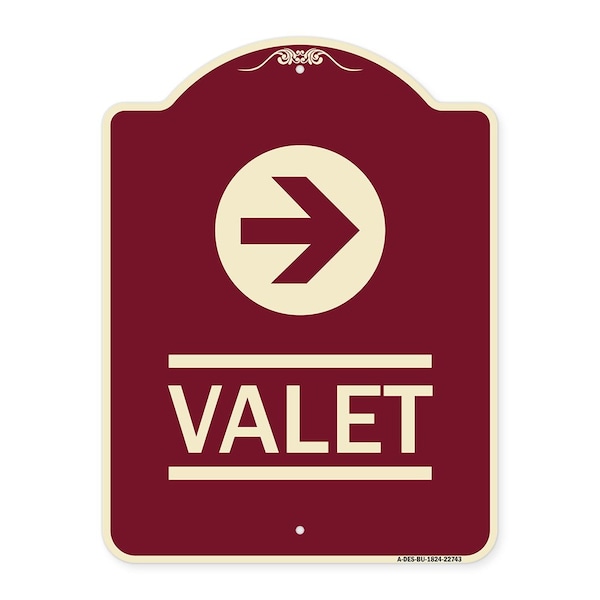 Signmission Designer Series Valet Right Arrow, Burgundy Heavy-Gauge Aluminum Sign, 24" x 18", BU-1824-22743 A-DES-BU-1824-22743 - main